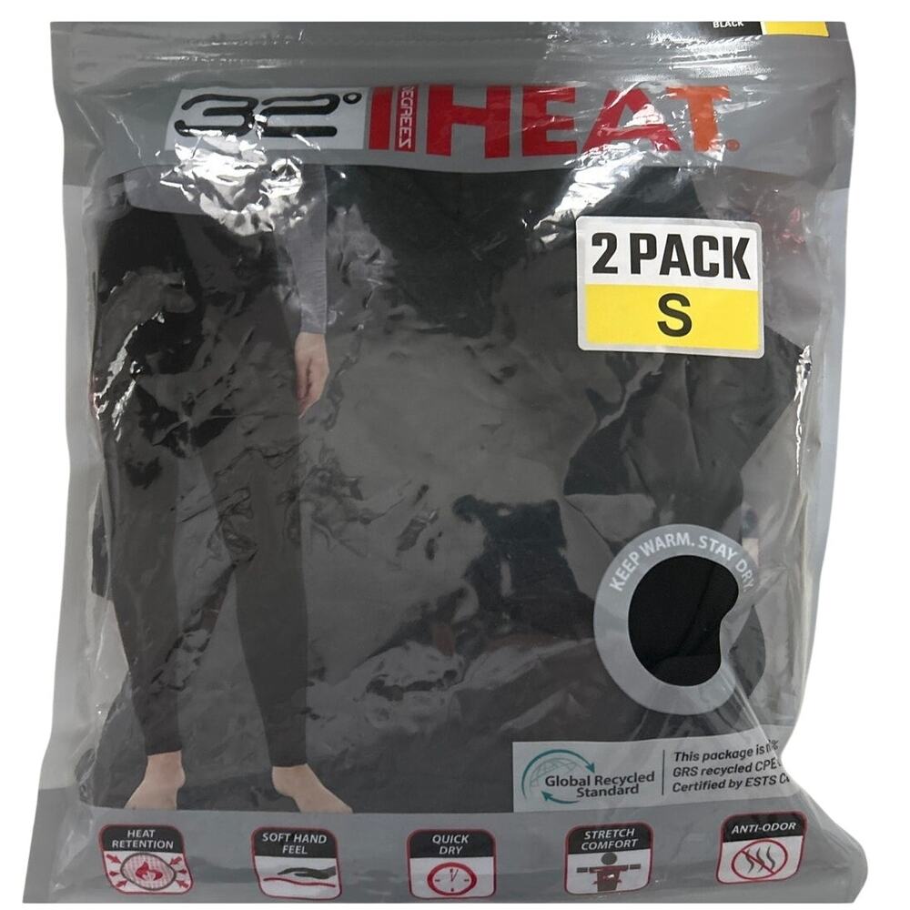 32 Heat Women’s 2 pack  Black Base Layer Pants Small